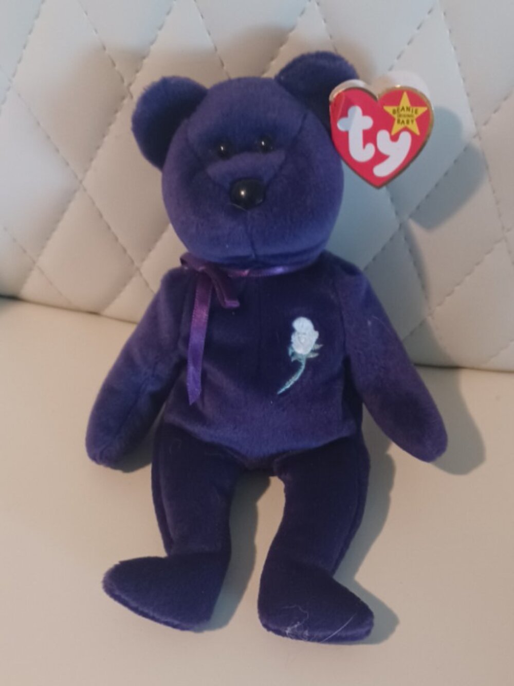 NWT Vintage 1997 Rare Princess Diana Commemorative Purple Bear Ty Beanie Baby